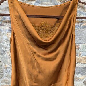 MOTF (M) Copper sleeveless cowl neck satin blouse NWT